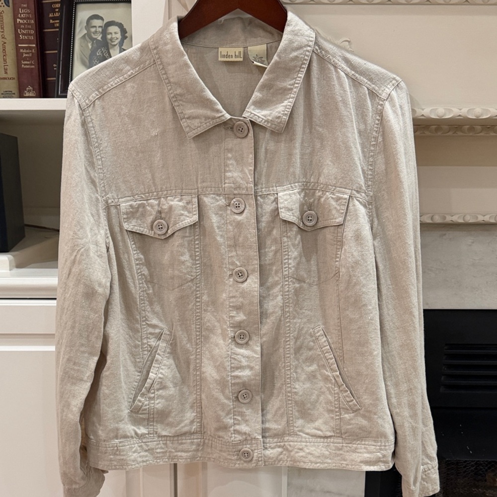 Linden Hill 100% Linen Neutral Trucker Jacket Tan Beige - Size Large Coastal